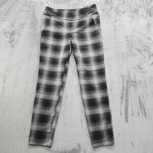 Soho Apparel Pants Womens M Black Gray Plaid Button Tab Detail Pull On Stretch